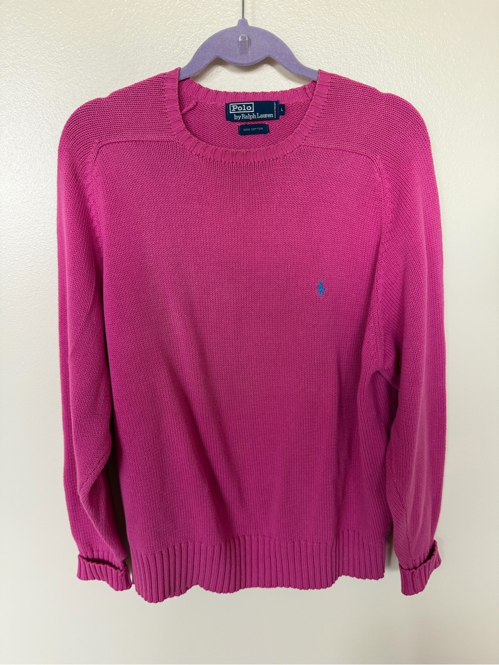 POLO RALPH LAUREN 100% Cotton Knit Crewneck Sweater in Pink